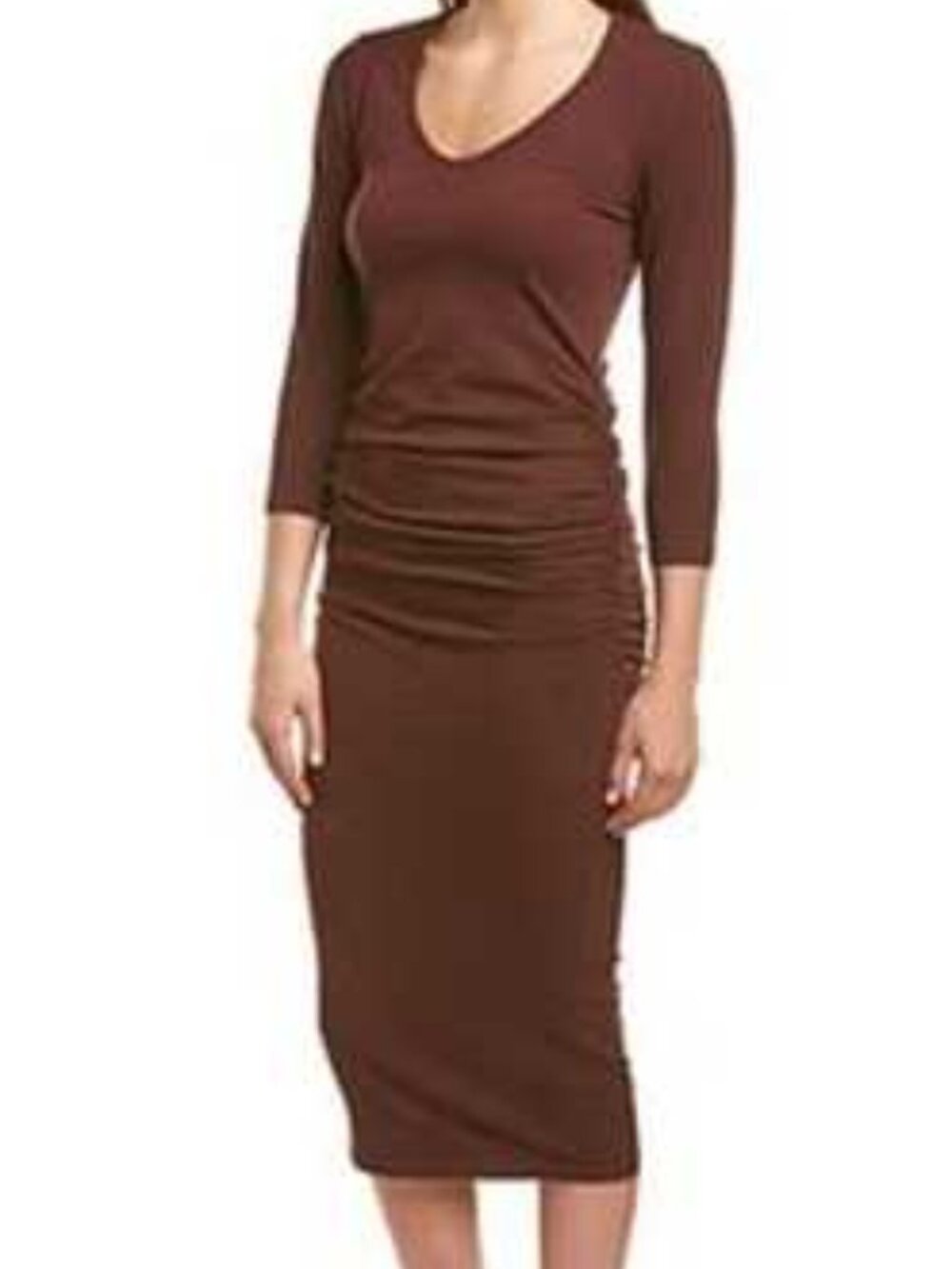 Michael Stars Long Sleeve Ruched Bodycon Midi Dress - Wine